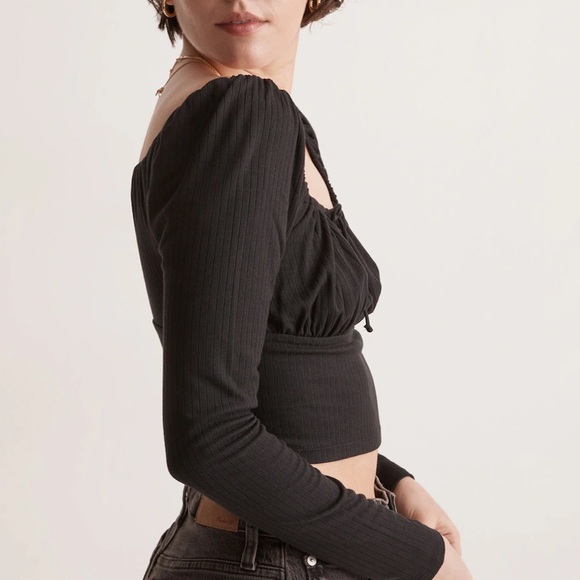 NWT Madewell Ribbed Square-Neck Long-Sleeve Top in Black - Picture 3 of 11